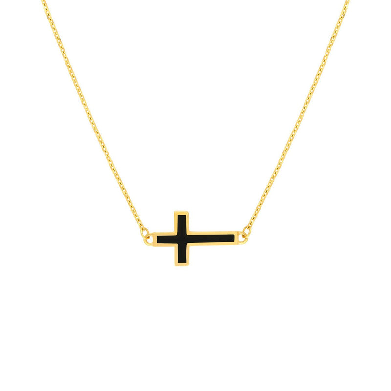 Birmingham Jewelry - 14K Yellow Gold Black Enamel Sideways Cross Necklace - Birmingham Jewelry