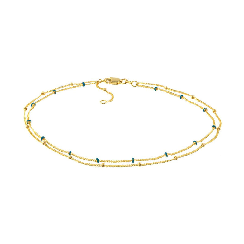 Birmingham Jewelry - 14K Yellow Gold Blue Enamel and Saturn Adjustable Anklet - Birmingham Jewelry