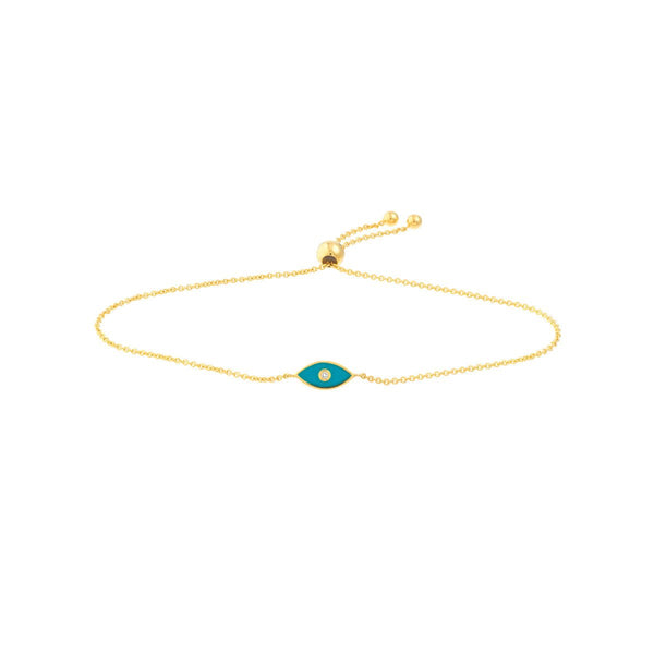 Birmingham Jewelry - 14K Yellow Gold Blue Enamel Evil Eye Bolo Bracelet - Birmingham Jewelry