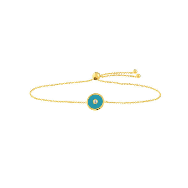 Birmingham Jewelry - 14K Yellow Gold Blue Enamel Round Evil Eye Bolo Bracelet - Birmingham Jewelry