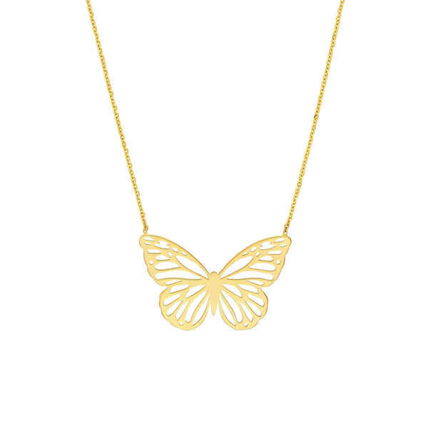 Birmingham Jewelry - 14K Yellow Gold Butterfly Carving Pendant Adjustable Necklace with Pear Lock - Birmingham Jewelry