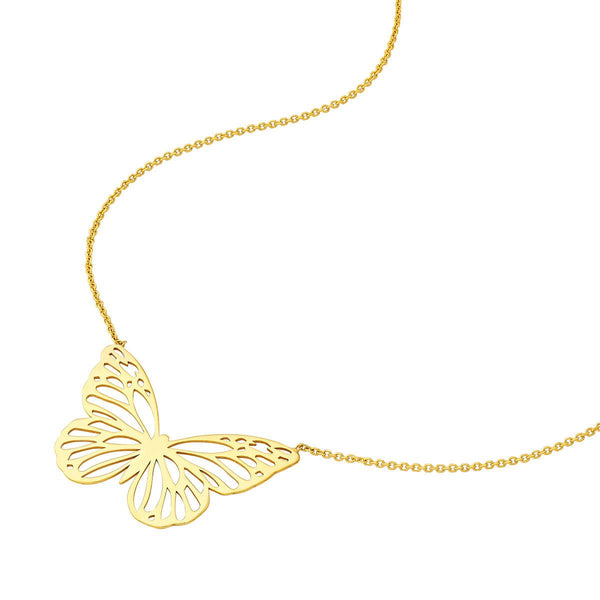 Birmingham Jewelry - 14K Yellow Gold Butterfly Carving Pendant Adjustable Necklace with Pear Lock - Birmingham Jewelry