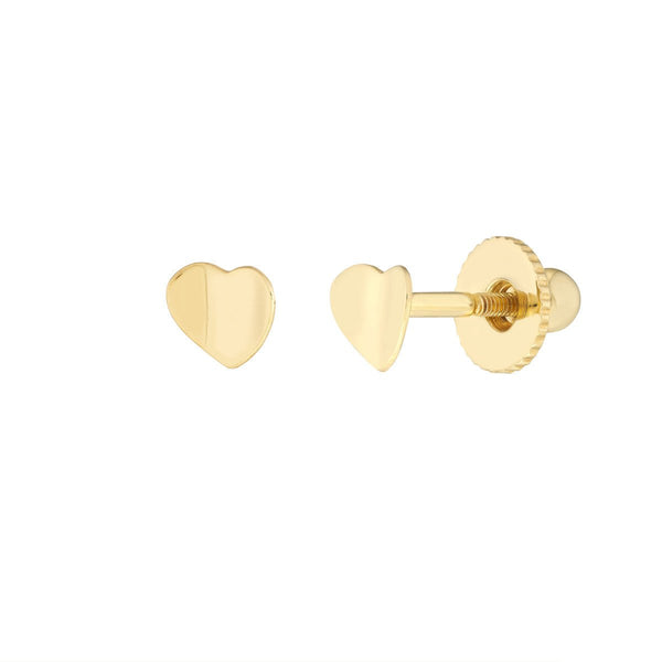 Birmingham Jewelry - 14K Yellow Gold Child's Concave Heart Stud Earrings with Screw Back - Birmingham Jewelry
