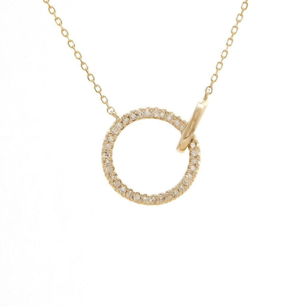 14K Yellow Gold Circle Single Micro Pave Diamond Necklace Birmingham Jewelry Necklace Birmingham Jewelry 