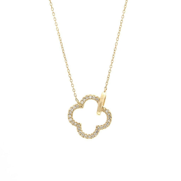 14K Yellow Gold Clover Single Micro Pave Diamond Necklace Birmingham Jewelry Necklace Birmingham Jewelry 