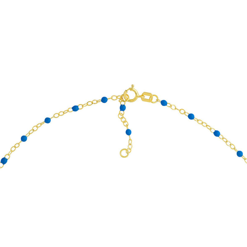 Birmingham Jewelry - 14K Yellow Gold Cobalt Enamel Bead on Piatto Chain Anklet - Birmingham Jewelry