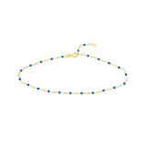 Birmingham Jewelry - 14K Yellow Gold Cobalt Enamel Bead on Piatto Chain Anklet - Birmingham Jewelry