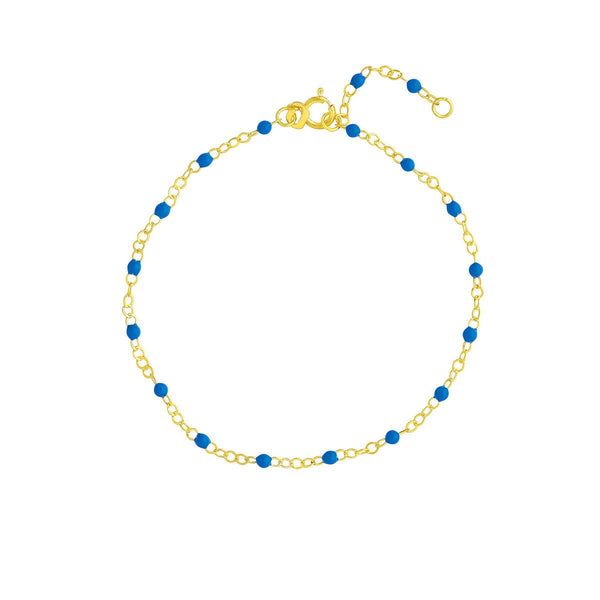 Birmingham Jewelry - 14K Yellow Gold Cobalt Enamel Bead Piatto Chain Bracelet - Birmingham Jewelry