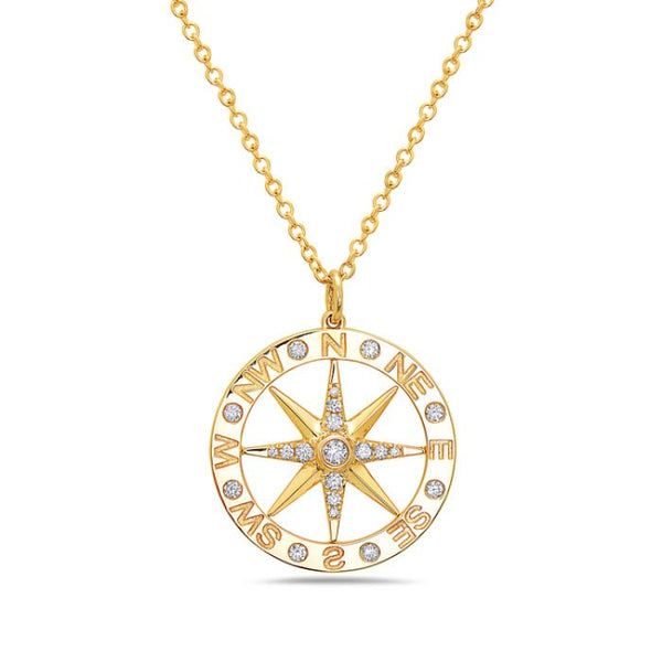 14K Yellow Gold Compass Diamond Necklace Birmingham Jewelry Necklace Birmingham Jewelry 