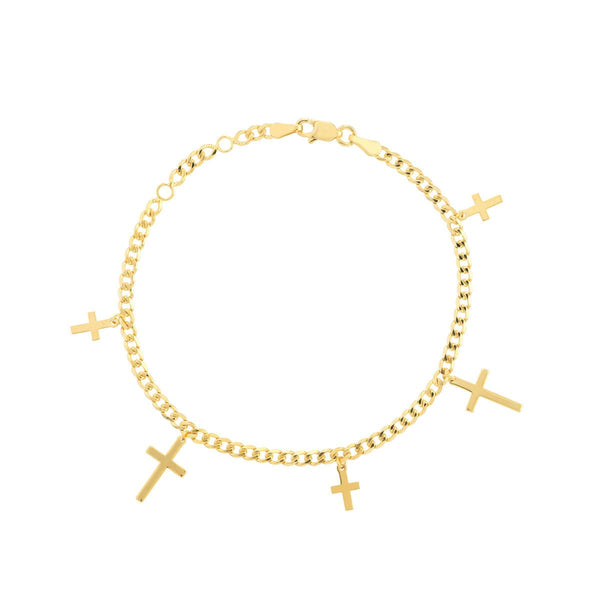 Birmingham Jewelry - 14K Yellow Gold Cross Dangles Curb Chain Adj. Bracelet - Birmingham Jewelry