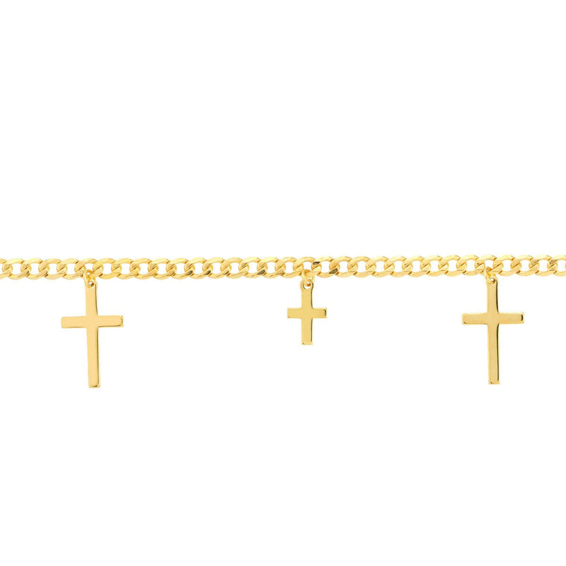 Birmingham Jewelry - 14K Yellow Gold Cross Dangles Curb Chain Adj. Bracelet - Birmingham Jewelry
