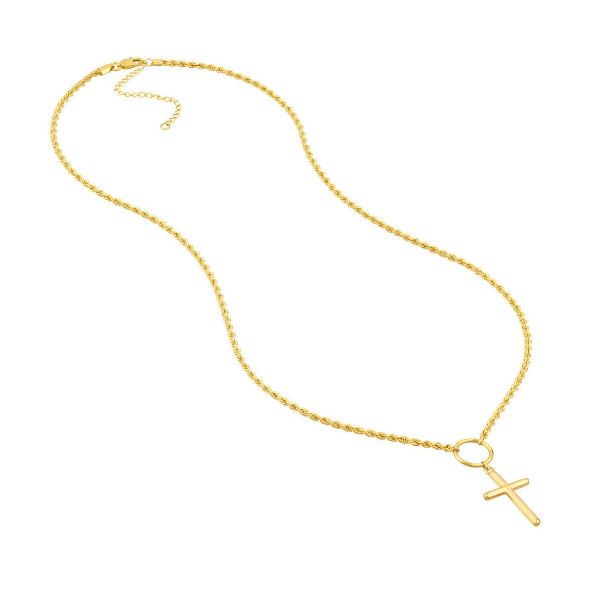 Birmingham Jewelry - 14K Yellow Gold Cross Drop Adjustable Necklace on Rope Chain - Birmingham Jewelry