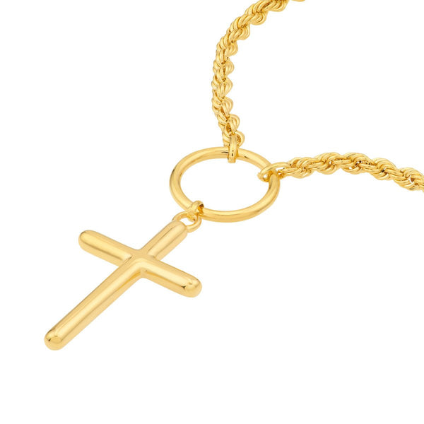 Birmingham Jewelry - 14K Yellow Gold Cross Drop Adjustable Necklace on Rope Chain - Birmingham Jewelry