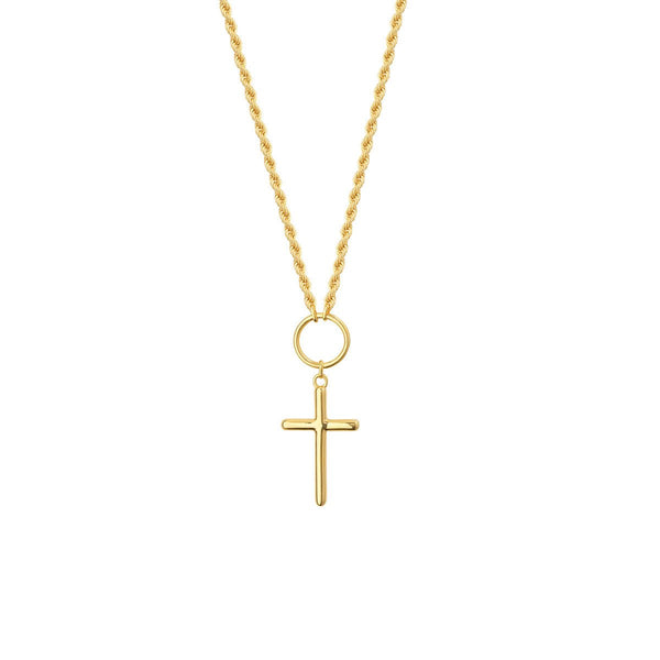 Birmingham Jewelry - 14K Yellow Gold Cross Drop Adjustable Necklace on Rope Chain - Birmingham Jewelry