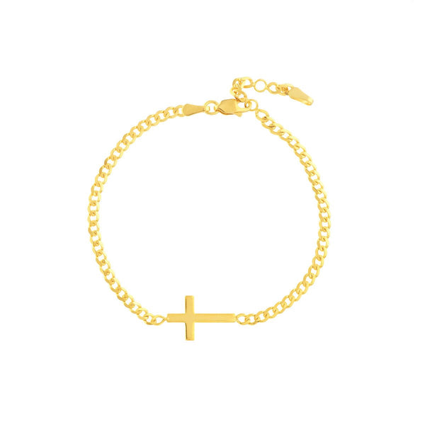 Birmingham Jewelry - 14K Yellow Gold Cross on Curb Chain Adjustable Bracelet - Birmingham Jewelry