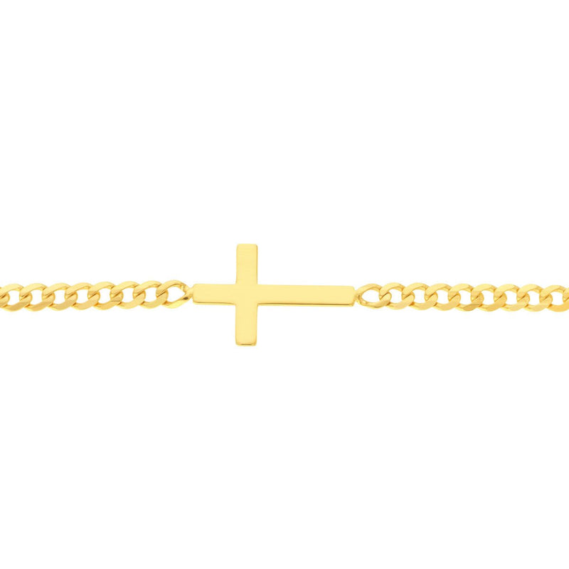 Birmingham Jewelry - 14K Yellow Gold Cross on Curb Chain Adjustable Bracelet - Birmingham Jewelry