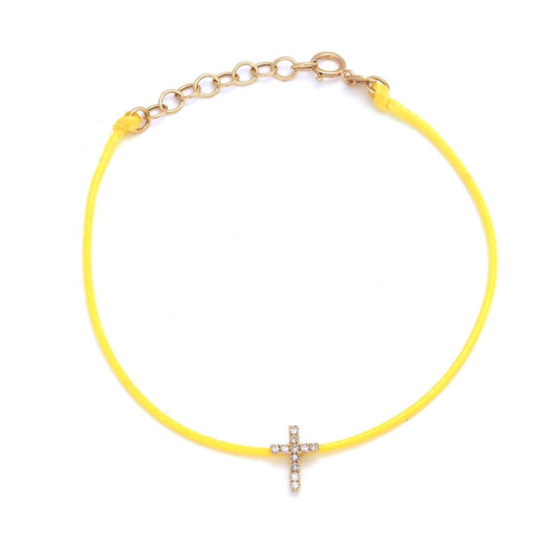 14K Yellow Gold Cross Single Micro Pave Diamond Bracelet Birmingham Jewelry Bracelet Birmingham Jewelry 