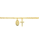 Birmingham Jewelry - 14K Yellow Gold Cross/Mary Dangles on Open Curb Chain Anklet - Birmingham Jewelry