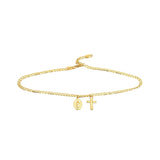 Birmingham Jewelry - 14K Yellow Gold Cross/Mary Dangles on Open Curb Chain Anklet - Birmingham Jewelry