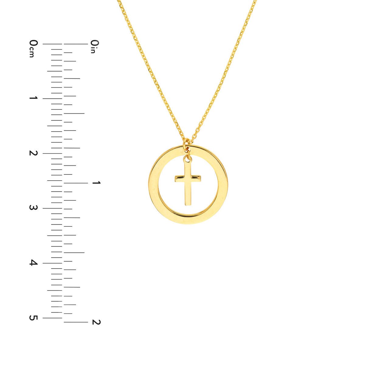 Birmingham Jewelry - 14K Yellow Gold Cut Out Circle w/Dangle Cross Necklace - Birmingham Jewelry