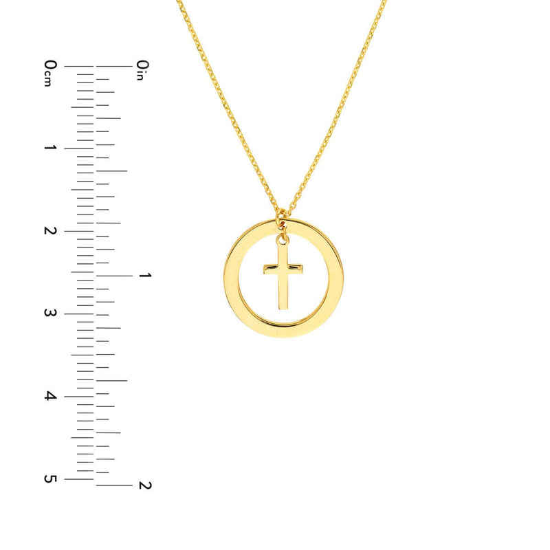 Birmingham Jewelry - 14K Yellow Gold Cut Out Circle w/Dangle Cross Necklace - Birmingham Jewelry