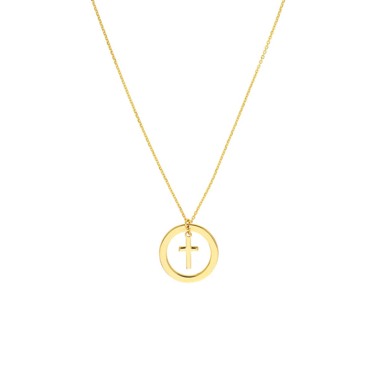 Birmingham Jewelry - 14K Yellow Gold Cut Out Circle w/Dangle Cross Necklace - Birmingham Jewelry