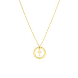 Birmingham Jewelry - 14K Yellow Gold Cut Out Circle w/Dangle Cross Necklace - Birmingham Jewelry