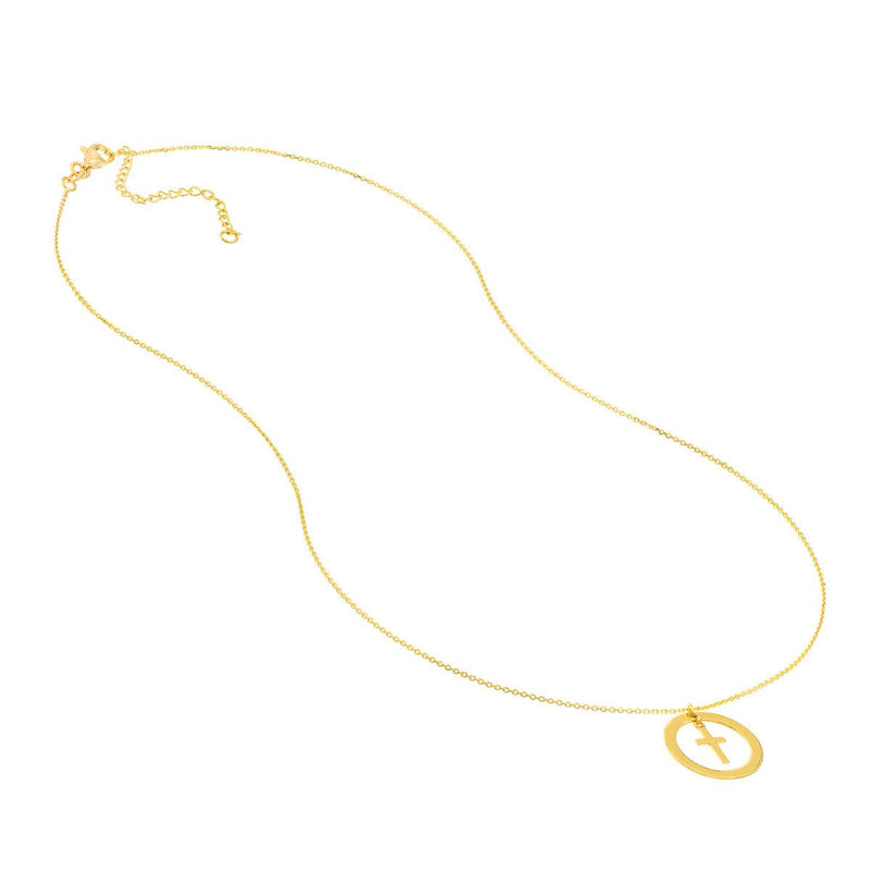 Birmingham Jewelry - 14K Yellow Gold Cut Out Circle w/Dangle Cross Necklace - Birmingham Jewelry