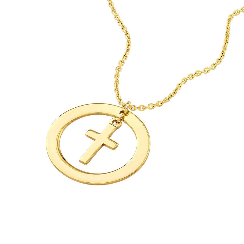 Birmingham Jewelry - 14K Yellow Gold Cut Out Circle w/Dangle Cross Necklace - Birmingham Jewelry