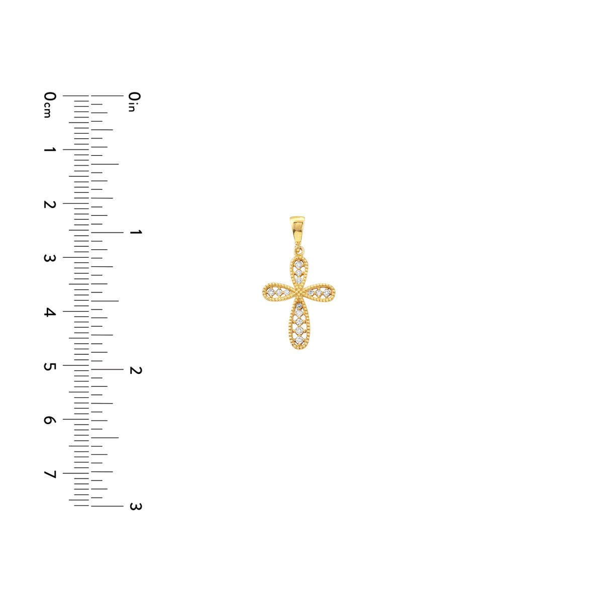Birmingham Jewelry - 14K Yellow Gold CZ Beaded Filigree Cross Pendant - Birmingham Jewelry