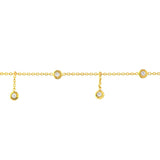 Birmingham Jewelry - 14K Yellow Gold CZ Bezel Station and Drop Adjustable Anklet - Birmingham Jewelry