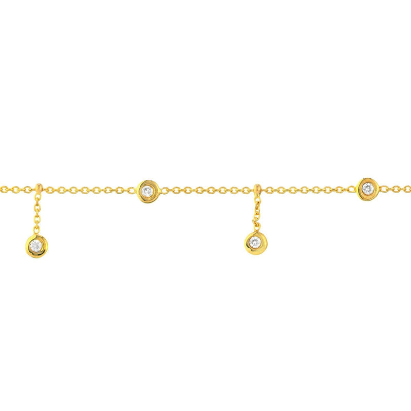 Birmingham Jewelry - 14K Yellow Gold CZ Bezel Station and Drop Adjustable Anklet - Birmingham Jewelry