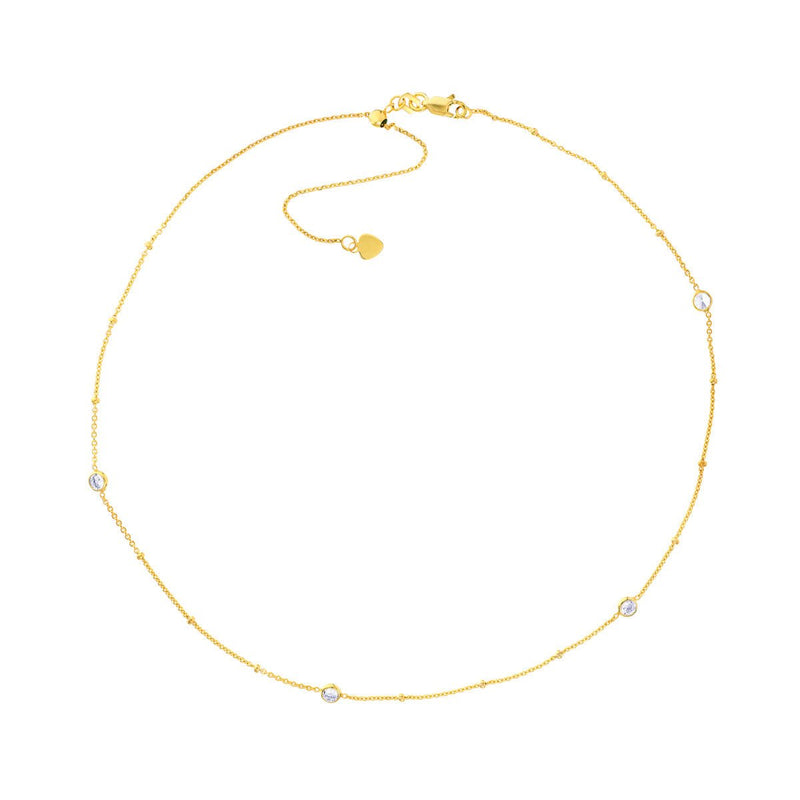 Birmingham Jewelry - 14K Yellow Gold CZ Bezels on Saturn Chain Adjustable Choker - Birmingham Jewelry