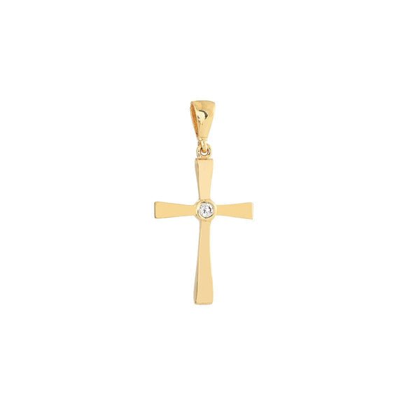 Birmingham Jewelry - 14K Yellow Gold CZ Center Polished Cross Pendant - Birmingham Jewelry