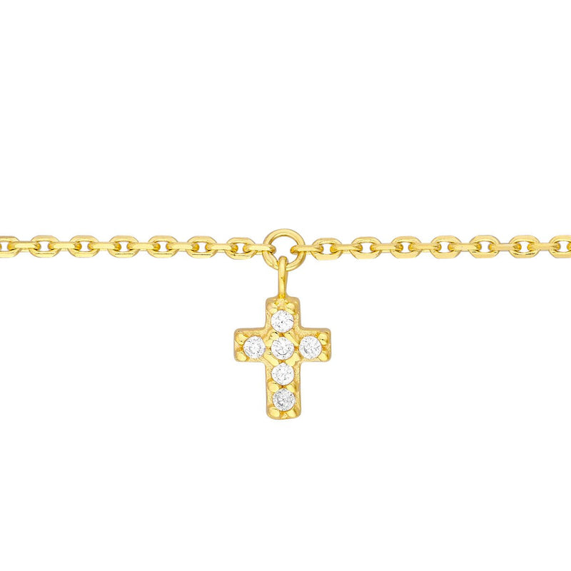 Birmingham Jewelry - 14K Yellow Gold CZ Cross Dangles Adjustable Choker - Birmingham Jewelry