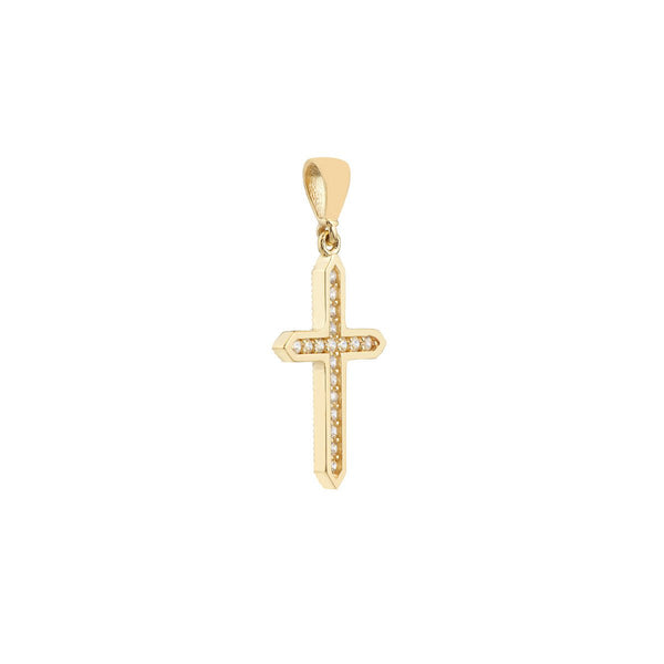 Birmingham Jewelry - 14K Yellow Gold CZ Cross Pendant Framed - Birmingham Jewelry