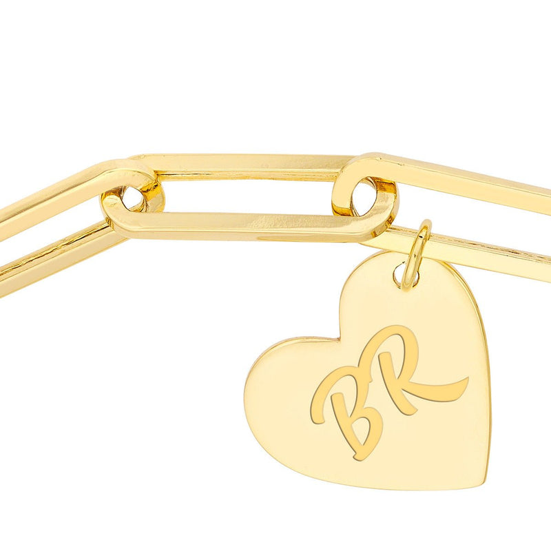 Birmingham Jewelry - 14K Yellow Gold Dangle Heart Paper Clip Bracelet - Birmingham Jewelry