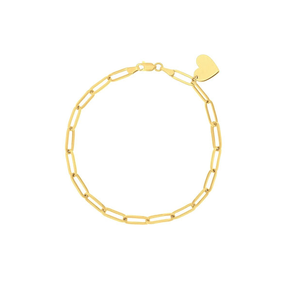 Birmingham Jewelry - 14K Yellow Gold Dangle Heart Paper Clip Bracelet - Birmingham Jewelry