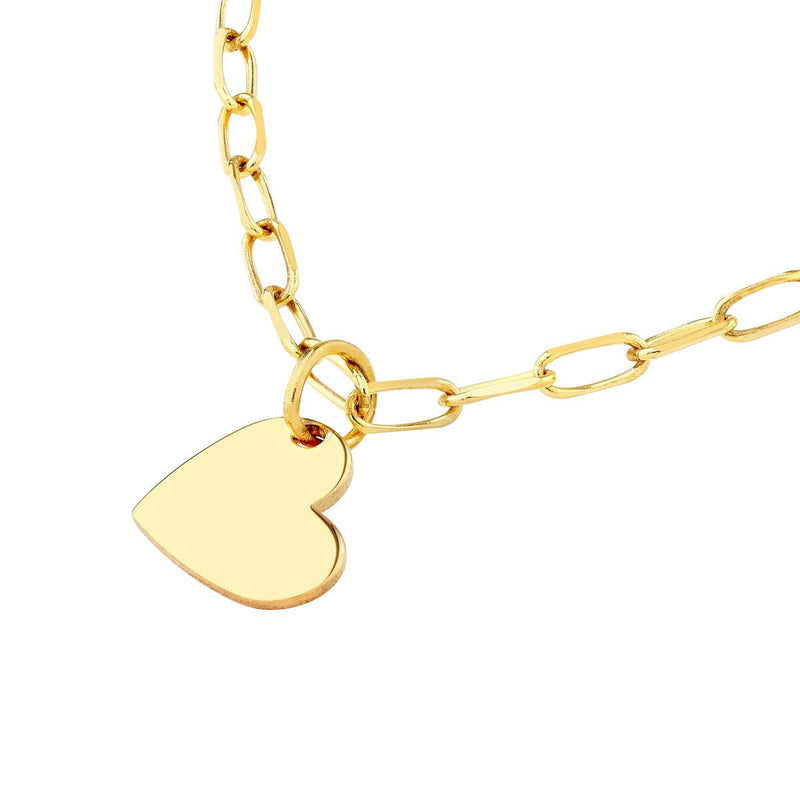 Birmingham Jewelry - 14K Yellow Gold Dangle Heart Paper Clip Necklace - Birmingham Jewelry