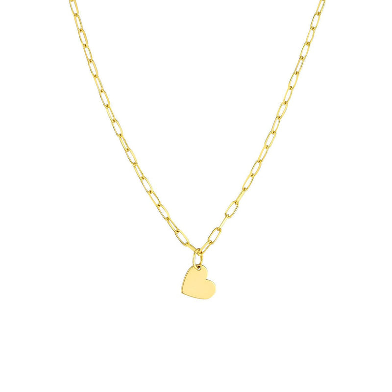 Birmingham Jewelry - 14K Yellow Gold Dangle Heart Paper Clip Necklace - Birmingham Jewelry