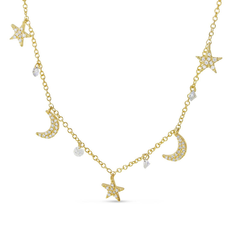 Omega Jewellery Quarter Moon & Star Necklace - Round Cut Natural Diamond In  18K White Gold Over Silver Necklace ( 0.10 Carat, I-J Color, I2-I3 Clarity)  - Walmart.com