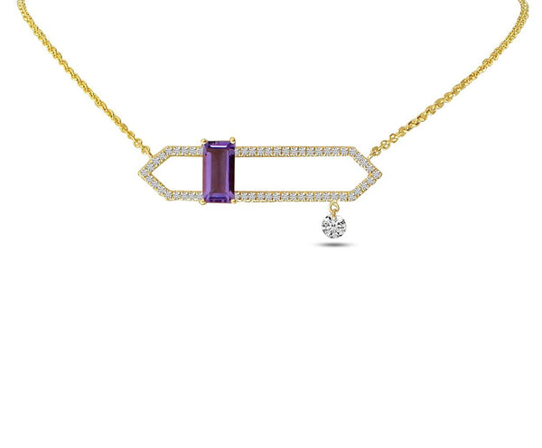 14K Yellow Gold Dashing Diamonds Open Amethyst Semi Precious Necklace Birmingham Jewelry Necklace Birmingham Jewelry 