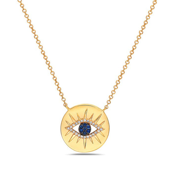 14K Yellow Gold Diamond and Sapphire Eye Necklace Birmingham Jewelry Necklace Birmingham Jewelry 