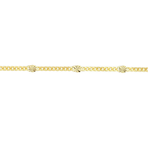 14K Yellow Gold Diamond Cut Stations on Curb Chain Adjustable Ankle Birmingham Jewelry Anklet Birmingham Jewelry 