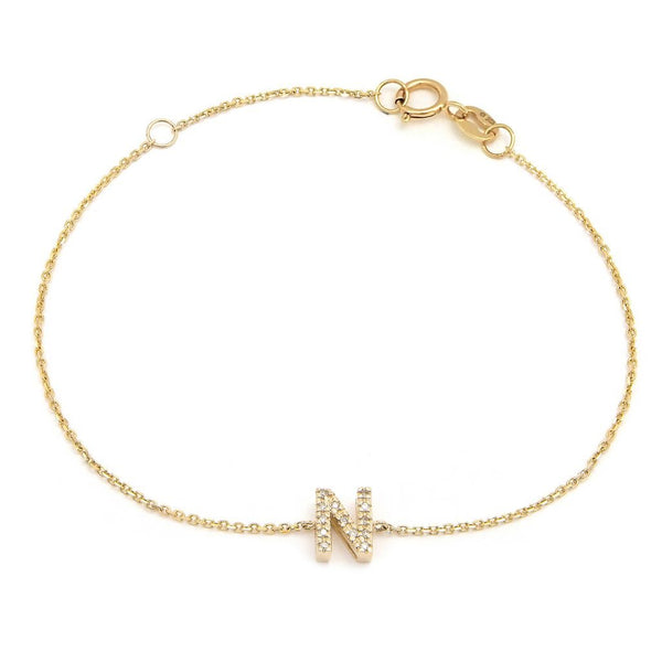 Birmingham Jewelry - 14K Yellow Gold Diamond Initial "N" Bracelet - Birmingham Jewelry