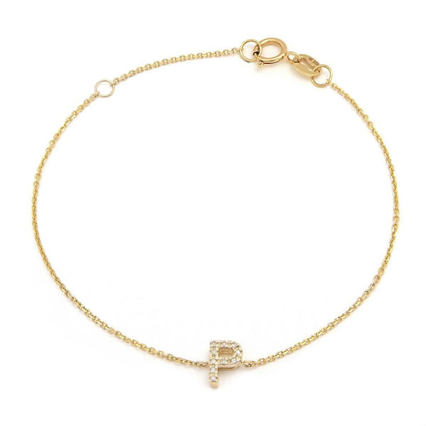 Birmingham Jewelry - 14K Yellow Gold Diamond Initial "P" Bracelet - Birmingham Jewelry