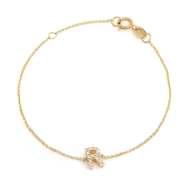 Birmingham Jewelry - 14K Yellow Gold Diamond Initial "R" Bracelet - Birmingham Jewelry