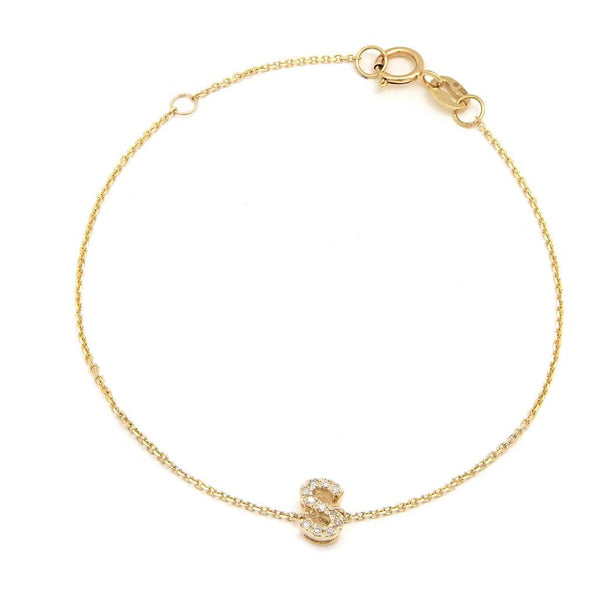 Birmingham Jewelry - 14K Yellow Gold Diamond Initial "S" Bracelet - Birmingham Jewelry