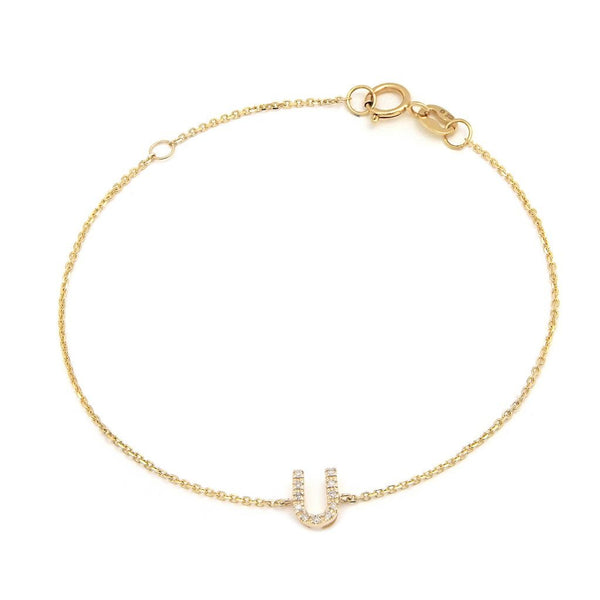 Birmingham Jewelry - 14K Yellow Gold Diamond Initial "U" Bracelet - Birmingham Jewelry