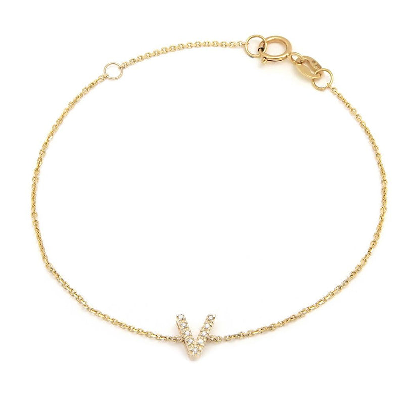 Birmingham Jewelry - 14K Yellow Gold Diamond Initial "V" Bracelet - Birmingham Jewelry